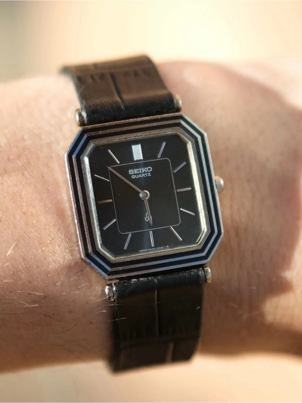 Seiko Black Octagonal Quartz Watch with Silver Accents